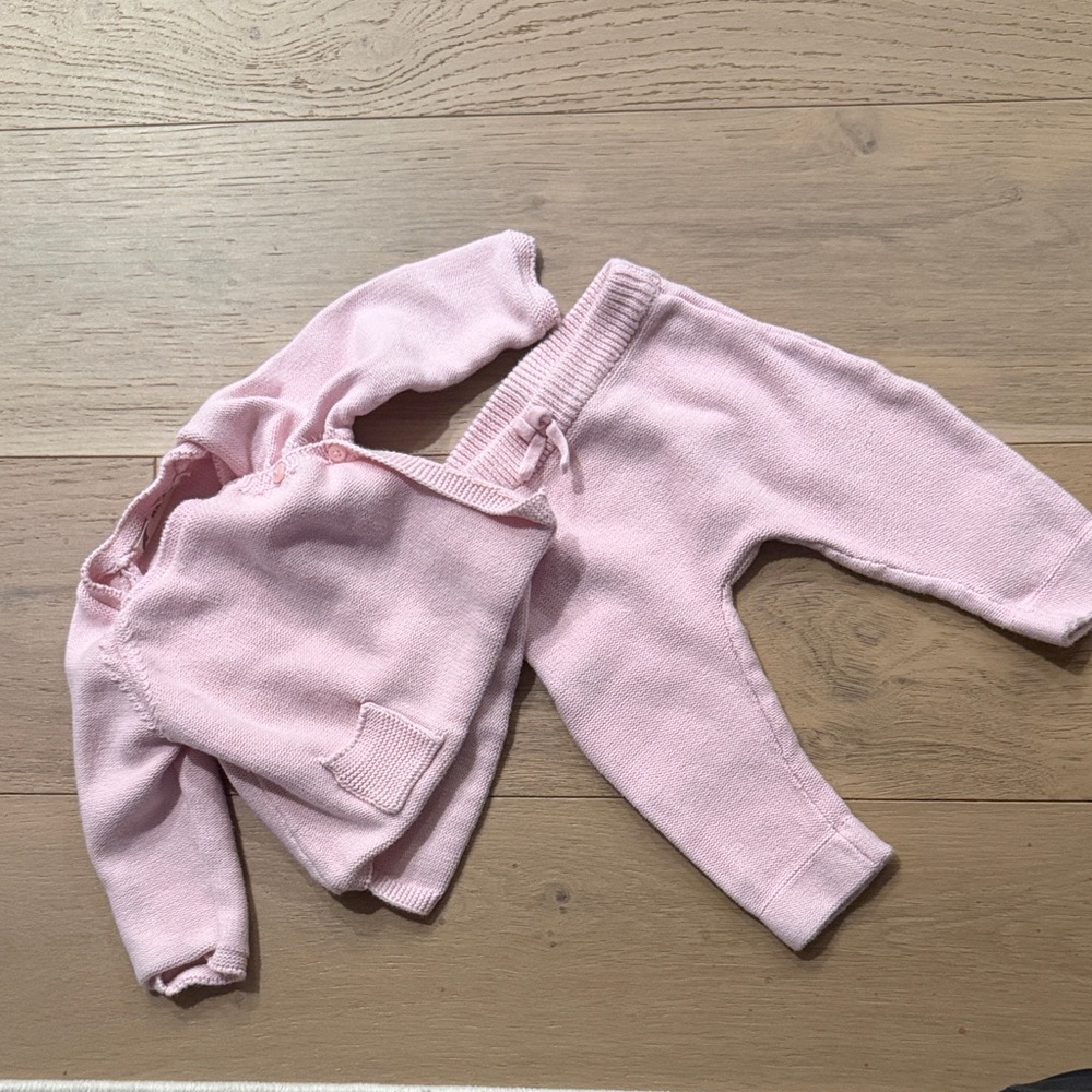 Soft Pink Knit Kids Matching Sweater & Jogger Set